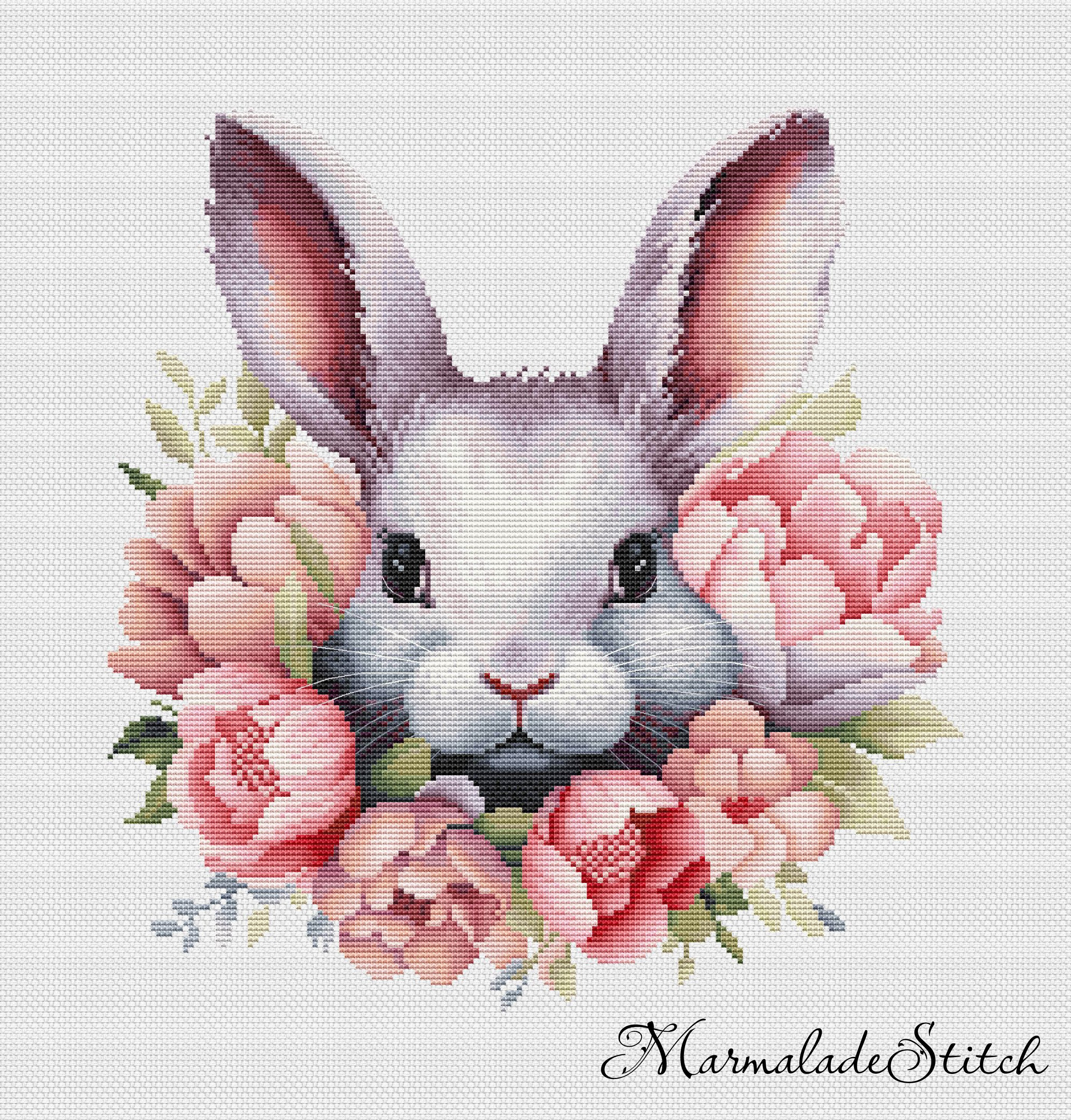 Floral Bunny - PDF Cross Stitch Pattern – Wizardi