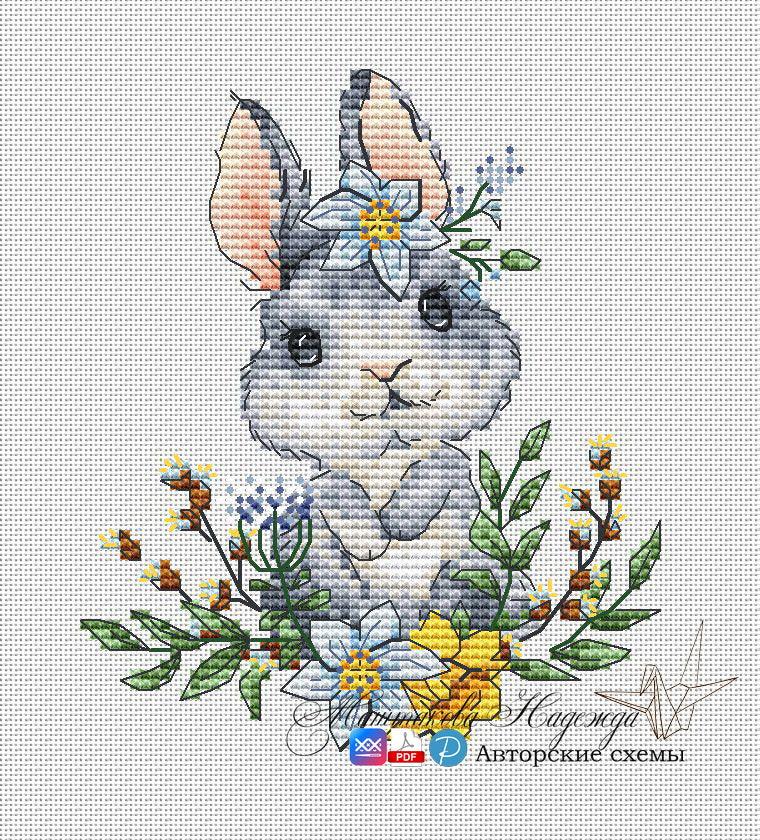 Bunny. With Spring Flowers - PDF Cross Stitch Pattern – Wizardi
