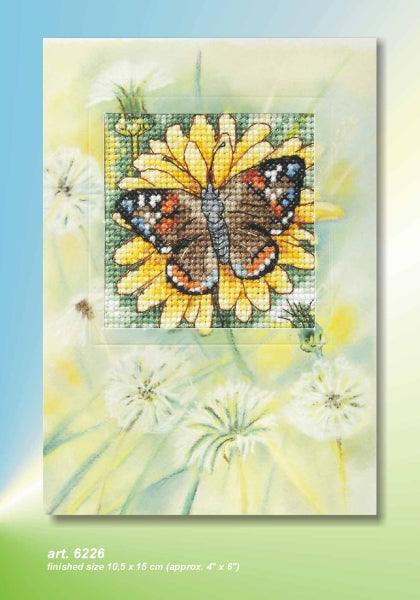 Complete counted cross stitch kit - greetings card "Flower and butterfly" 6226 - Wizardi