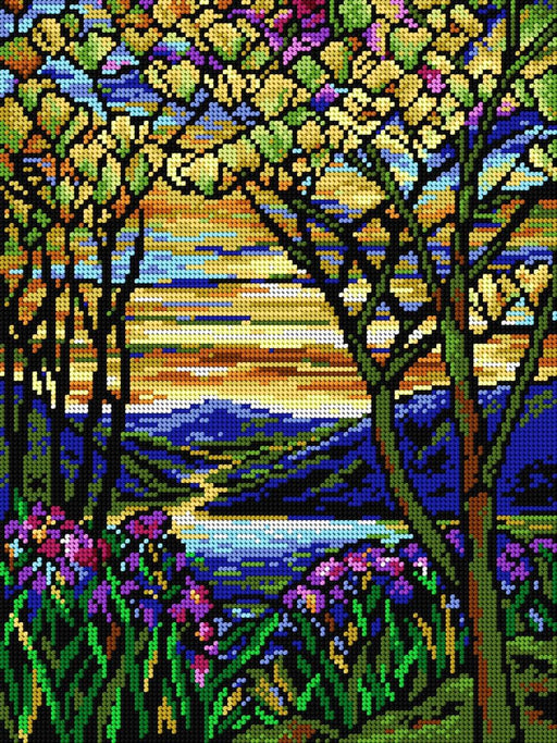 Needlepoint canvas for halfstitch without yarn after Louis C. Tiffany - Landscape with Iris and Flowering Magnolia 2099J - Wizardi