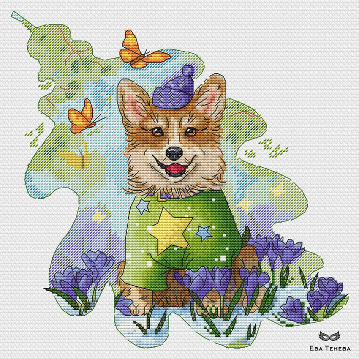 Spring Corgi - PDF Cross Stitch Pattern