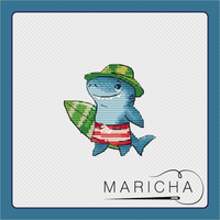 Shark Surfer - PDF Cross Stitch Pattern