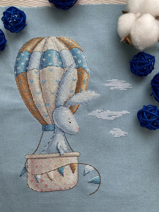 Bunny in a hot air balloon - PDF Cross Stitch Pattern