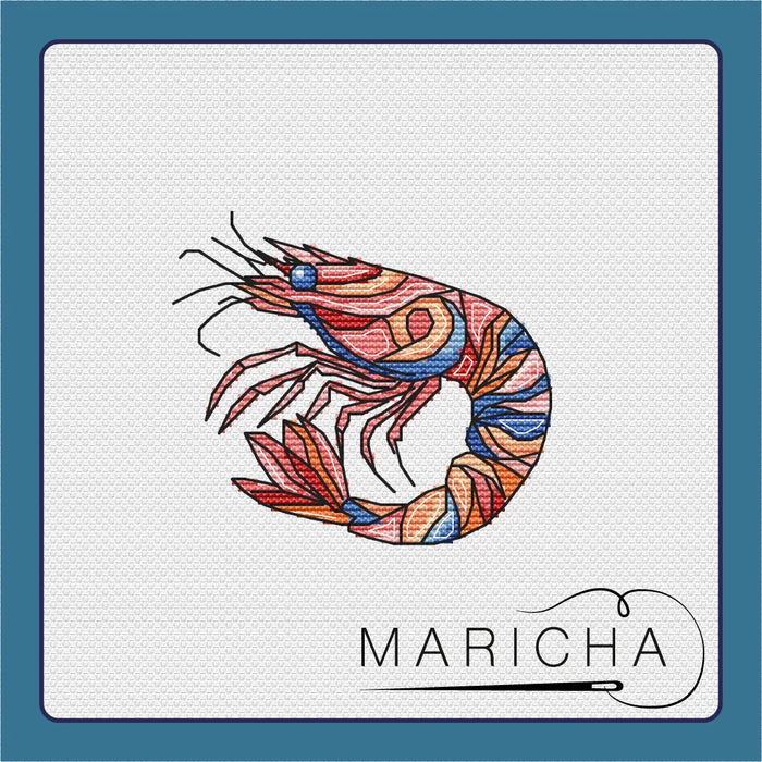 Stained Glass Shrimp - PDF Cross Stitch Pattern