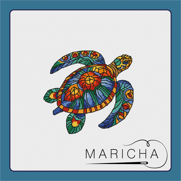 Stained Glass Sea Turtle - PDF Cross Stitch Pattern