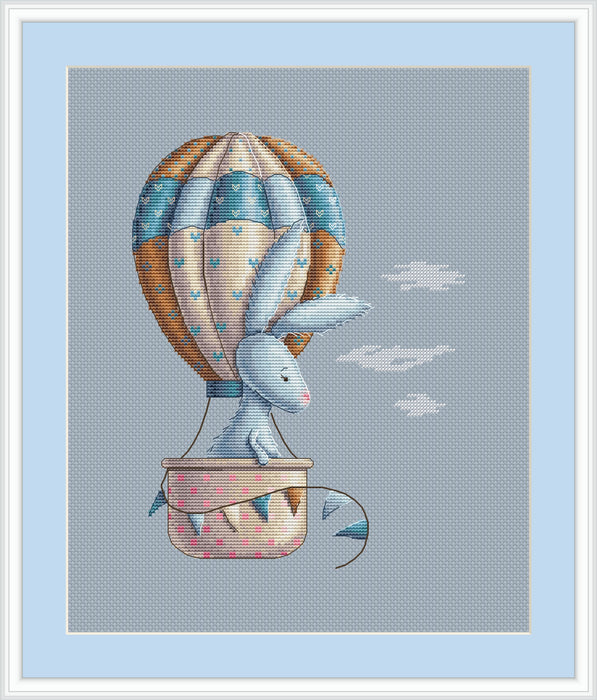 Bunny in a hot air balloon - PDF Cross Stitch Pattern