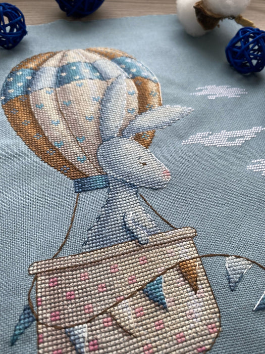 Bunny in a hot air balloon - PDF Cross Stitch Pattern