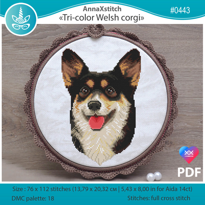 Tri-color Welsh-corgi - PDF Cross Stitch Pattern