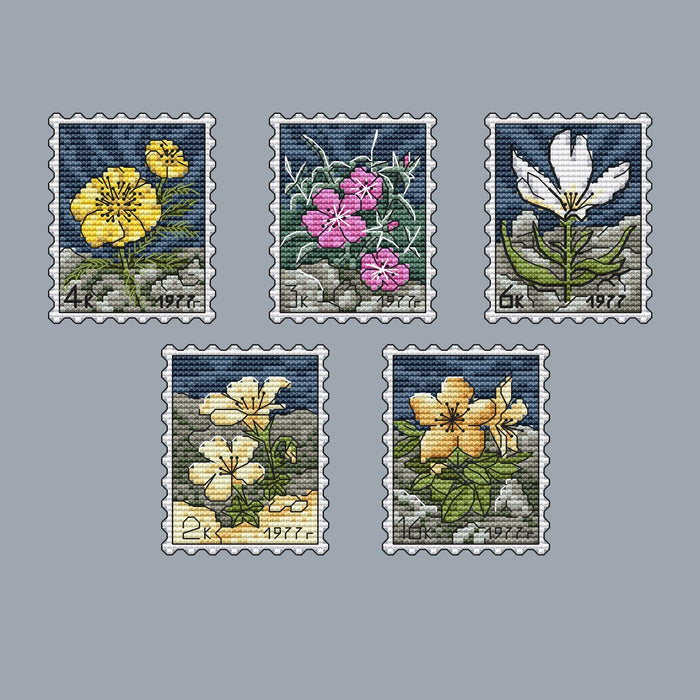 Flowers of Siberia. Post Stamps Set - PDF Cross Stitch Pattern