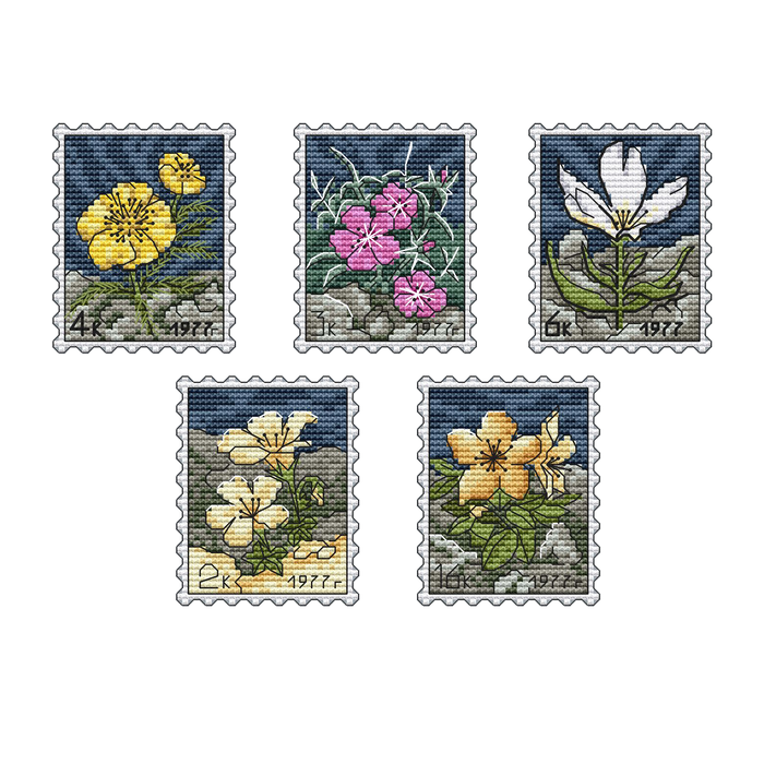 Flowers of Siberia. Post Stamps Set - PDF Cross Stitch Pattern