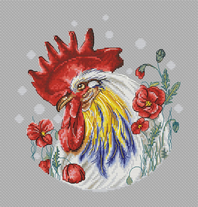 Cockerel in poppies - PDF Cross Stitch Pattern