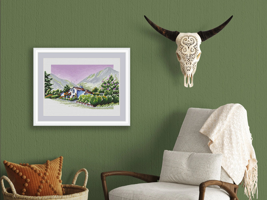 English Countryside Mountain House - PDF Cross Stitch Pattern