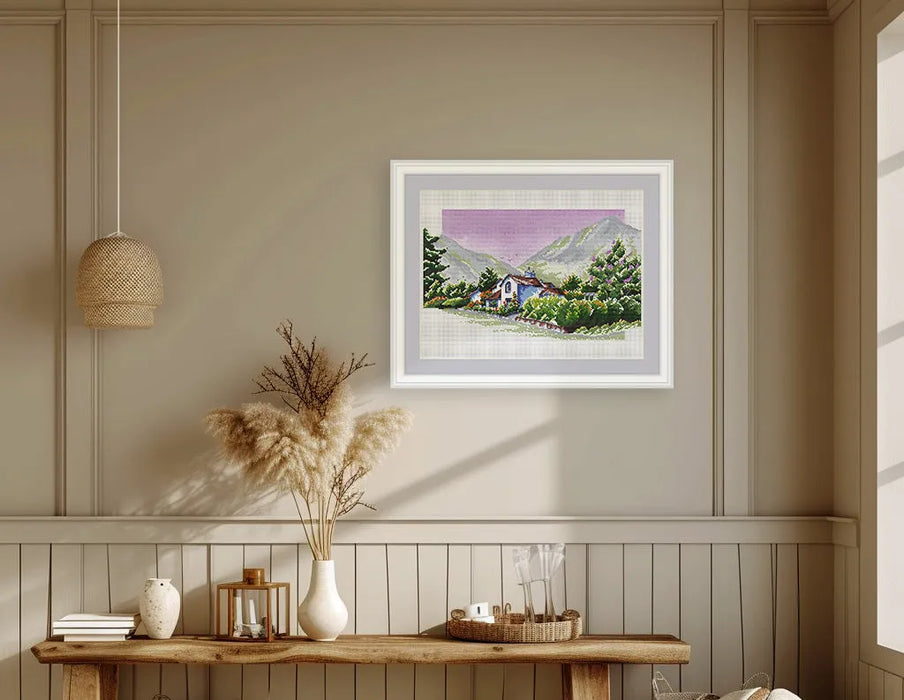 English Countryside Mountain House - PDF Cross Stitch Pattern