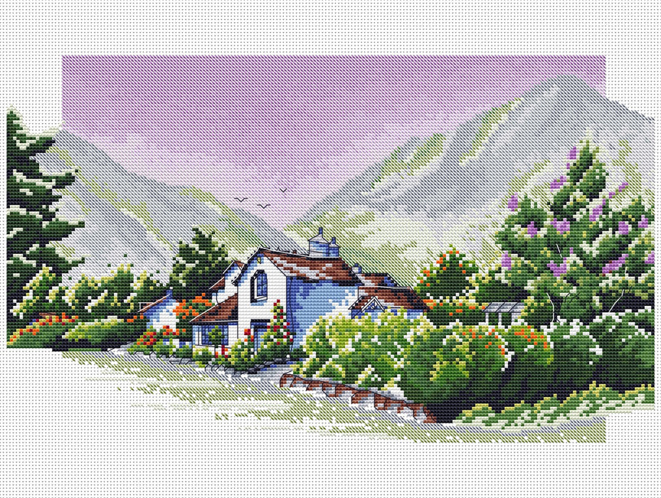 English Countryside Mountain House - PDF Cross Stitch Pattern