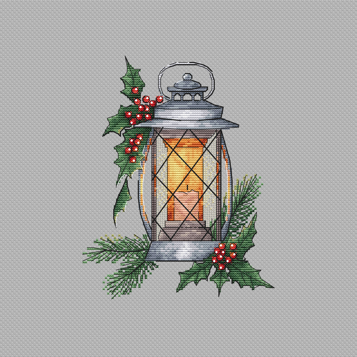 Lantern with Holly - PDF Cross Stitch Pattern