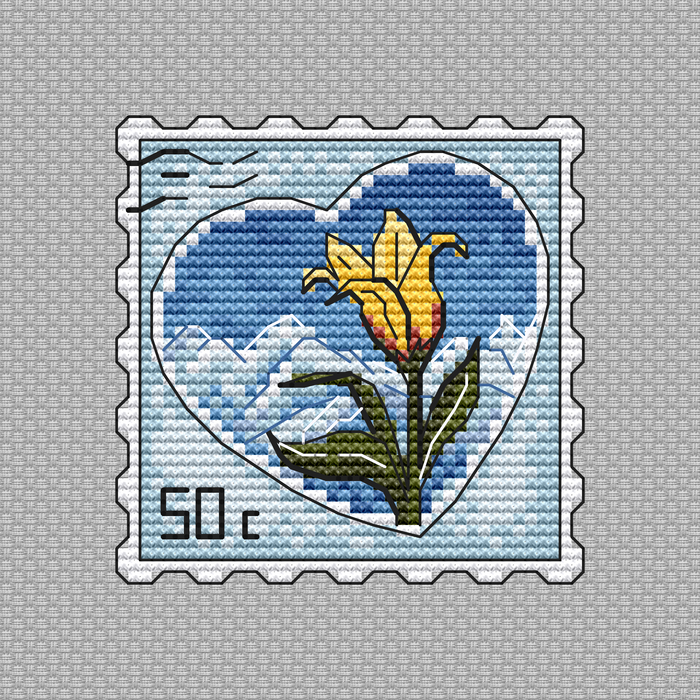 Tulipa kaufmanniana. Post Stamps - PDF Cross Stitch Pattern