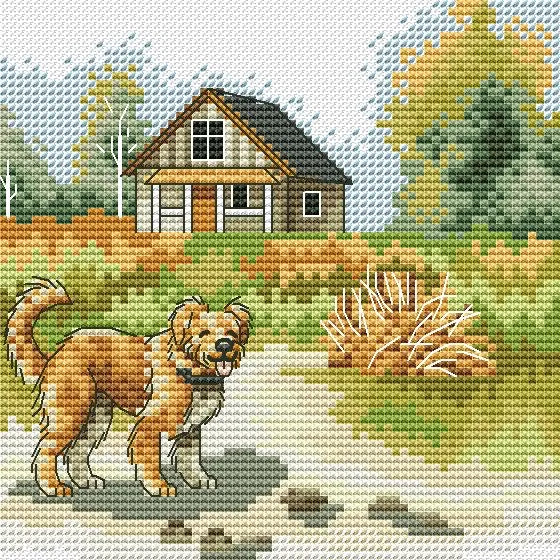 Rural Landscape. Dog - PDF Cross Stitch Pattern