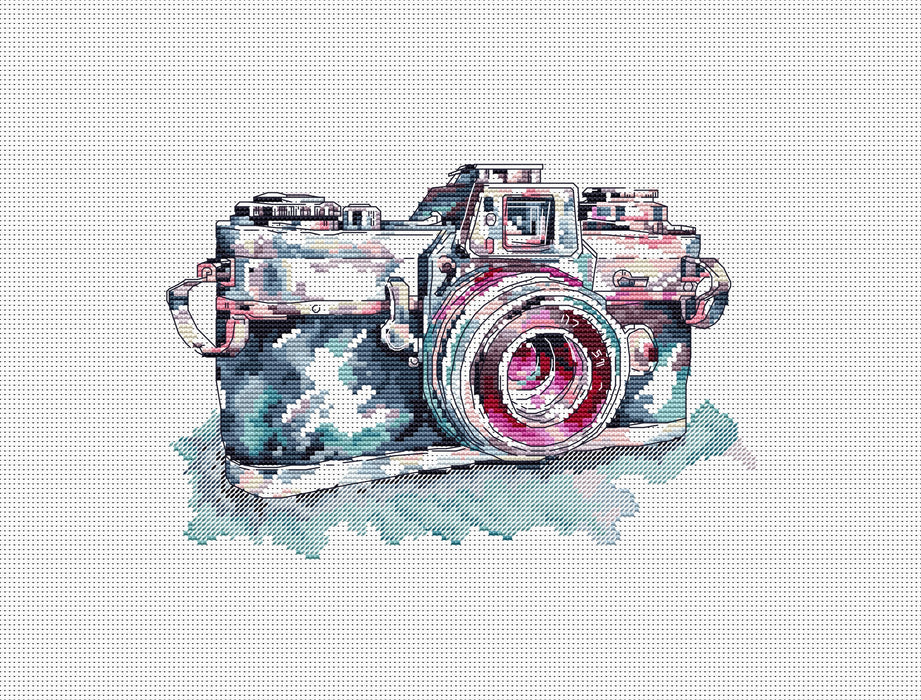 Watercolor Photo Camera - PDF Cross Stitch Pattern
