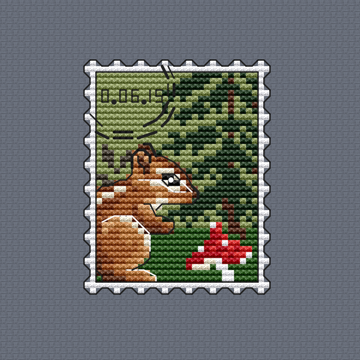 Postage Stamp. Chipmunk - PDF Cross Stitch Pattern