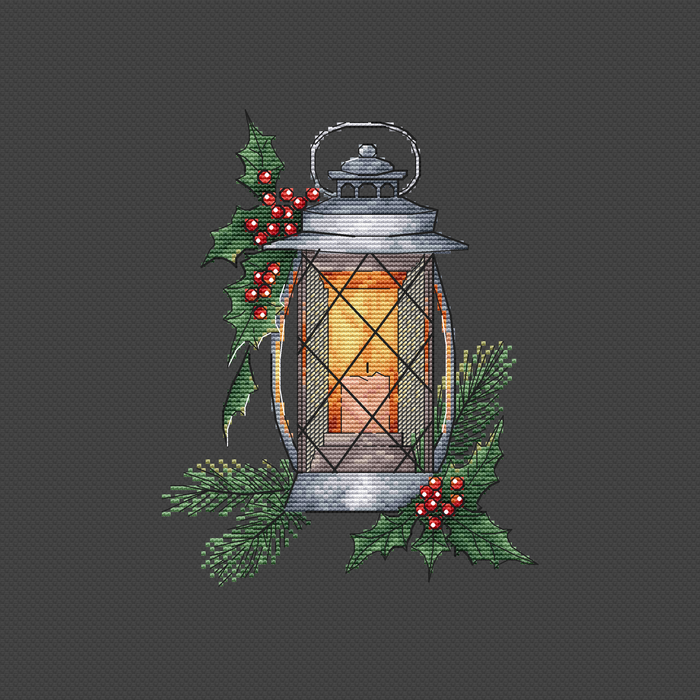 Lantern with Holly - PDF Cross Stitch Pattern