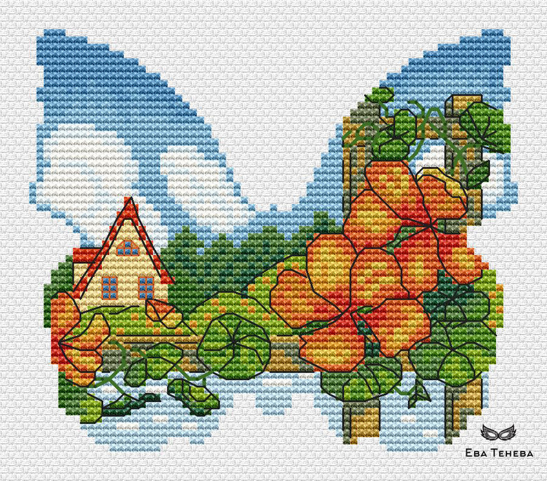 Butterfly. A Home in Nasturtiums - PDF Cross Stitch Pattern