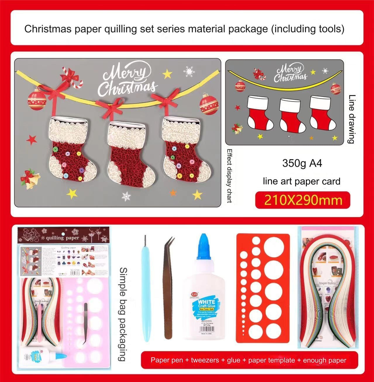 Christmas DIY Making Kit. Paper Quilling Set Christmas Stockings — Wizardi