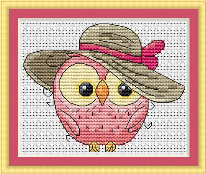 Owl in a summer hat - PDF Cross Stitch Pattern