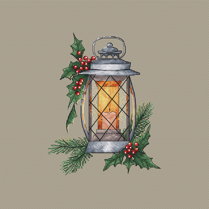 Lantern with Holly - PDF Cross Stitch Pattern