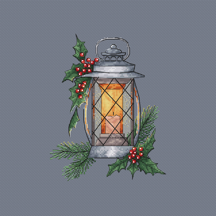 Lantern with Holly - PDF Cross Stitch Pattern