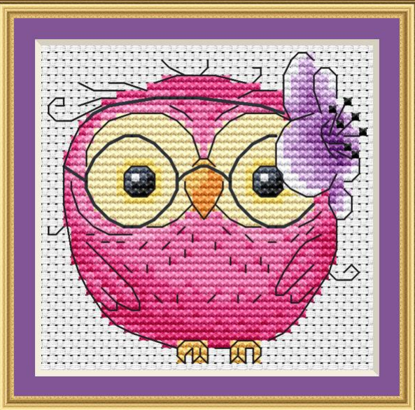 Owl with a flower - PDF Cross Stitch Pattern