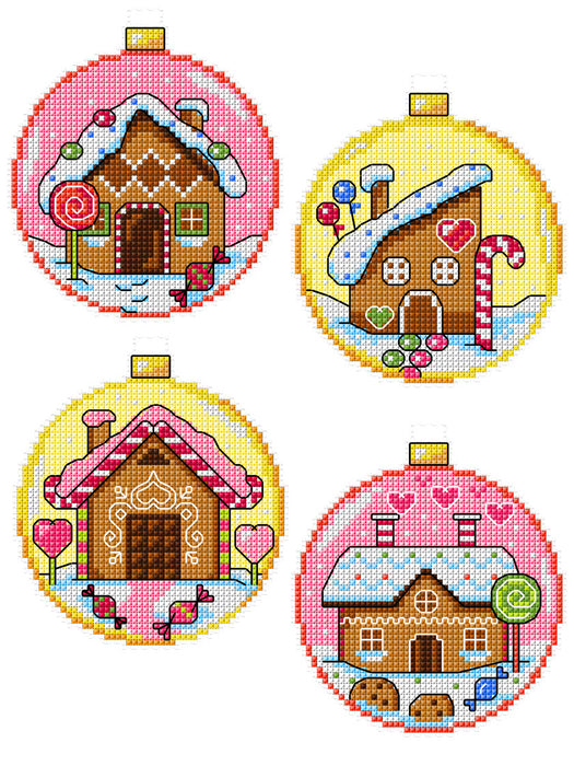 "Gingerbread Houses Baubles pink" 167CS Counted Cross-Stitch Kit