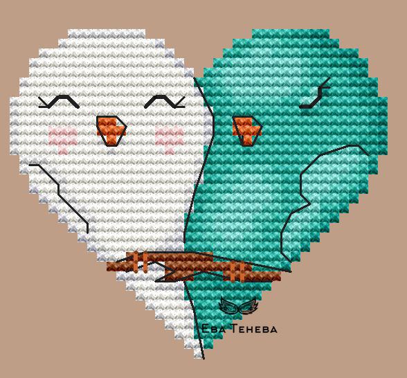 Valentines. Let's coo green - PDF Cross Stitch Pattern