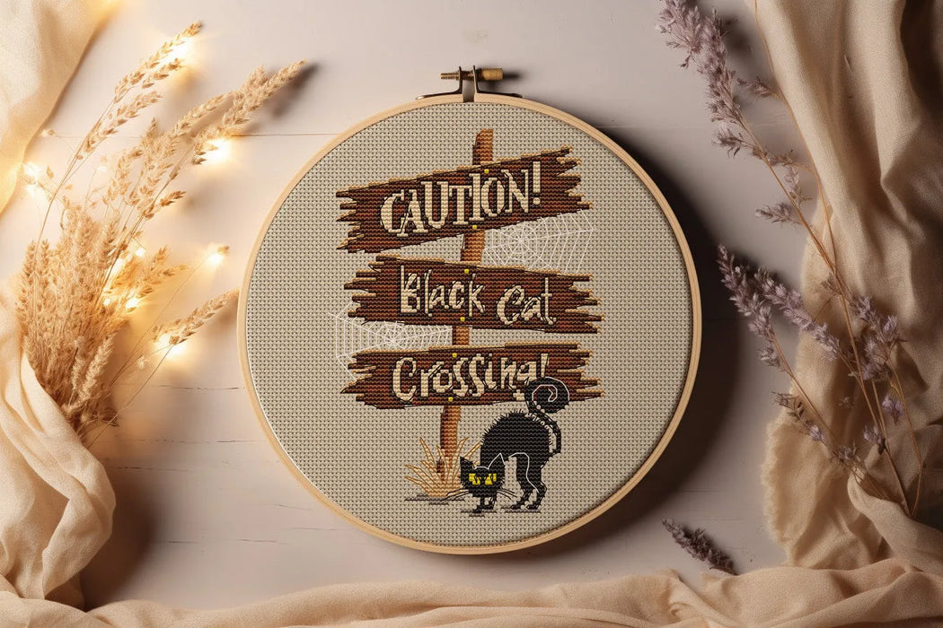 Black Cat Crossing - PDF Cross Stitch Pattern