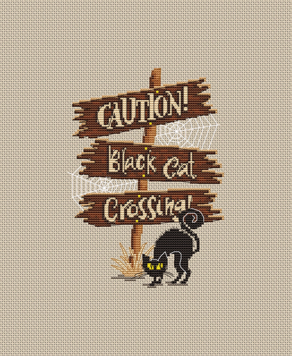 Black Cat Crossing - PDF Cross Stitch Pattern