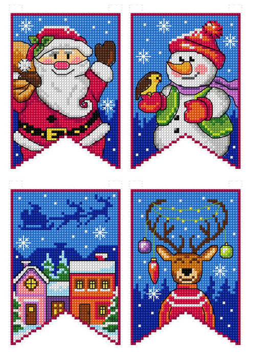 Christmas flags - blue 189CS Counted cross stitch kit with plastic canvas