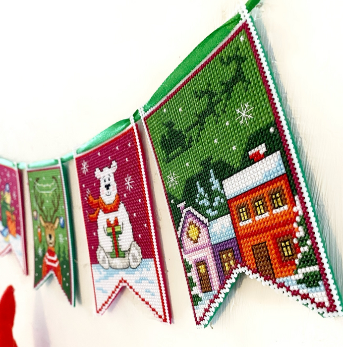 Christmas Flags - red 193CS Counted cross stitch kit with plastic canvas