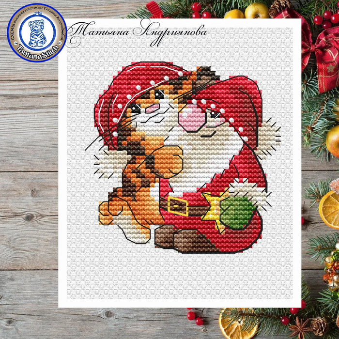 Tiger Cub and Santa - PDF Cross Stitch Pattern