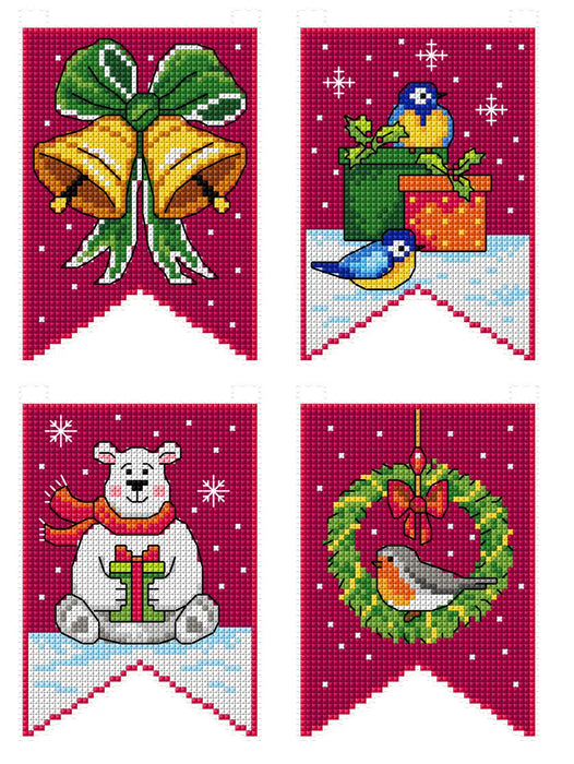 Christmas Flags - red 193CS Counted cross stitch kit with plastic canvas