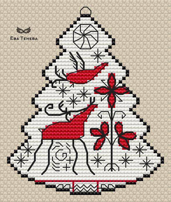 Christmas tree. Mezen painting - PDF Cross Stitch Pattern