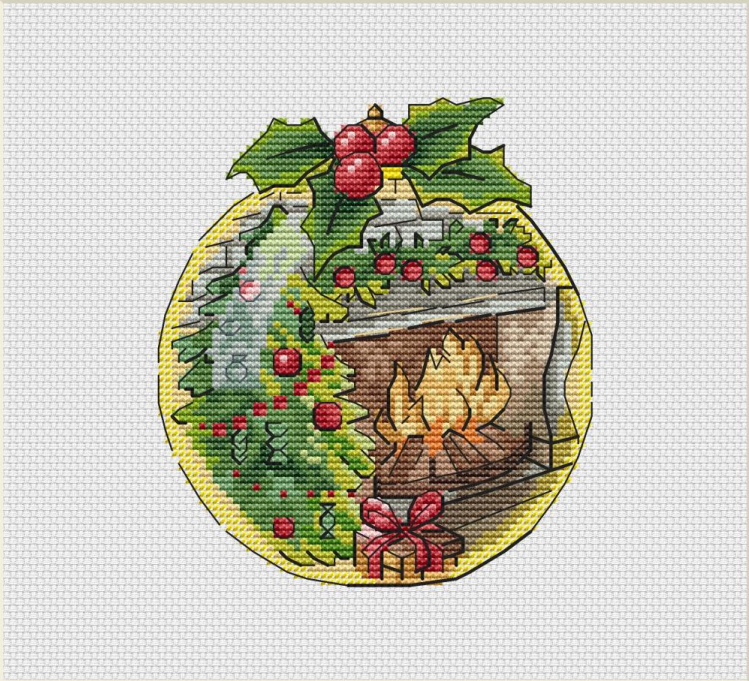 Christmas Tree by the Fireplace - PDF Cross Stitch Pattern