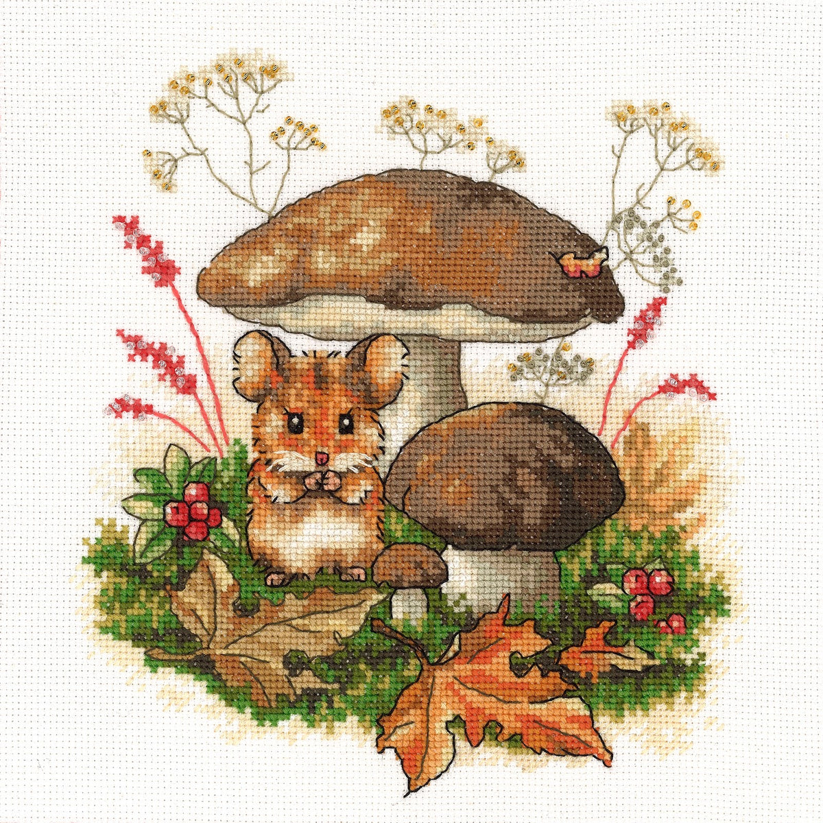 Hamster under the mushroom M-0330 cross stitch kit