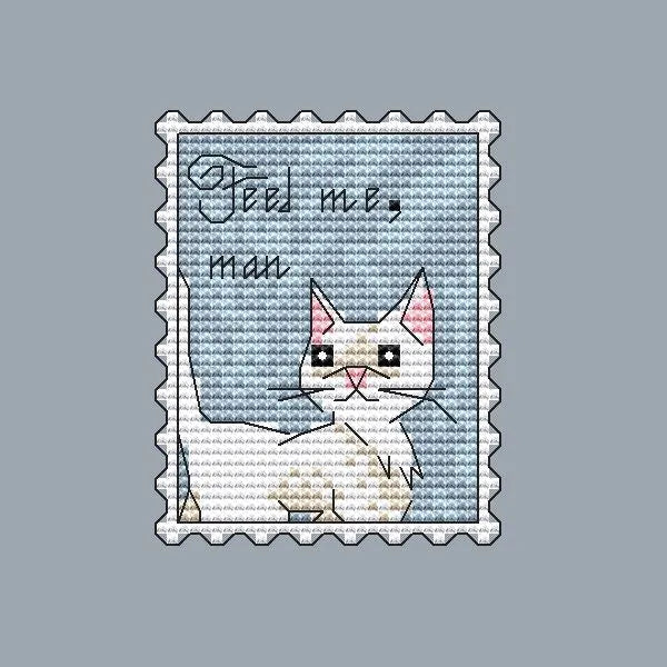 Postage stamp. Feed me, man - PDF Cross Stitch Pattern