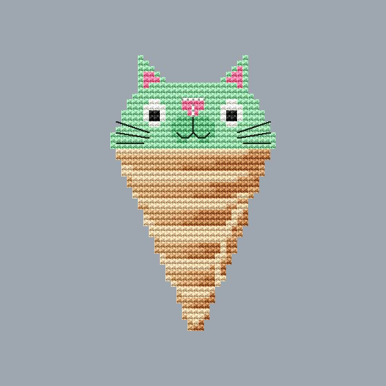 Ice cream with pistachio cat - PDF Cross Stitch Pattern