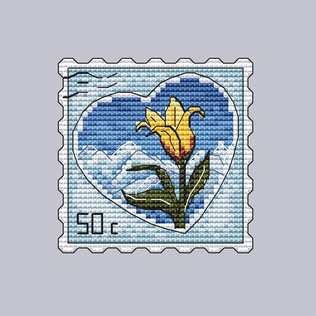 Tulipa kaufmanniana. Post Stamps - PDF Cross Stitch Pattern