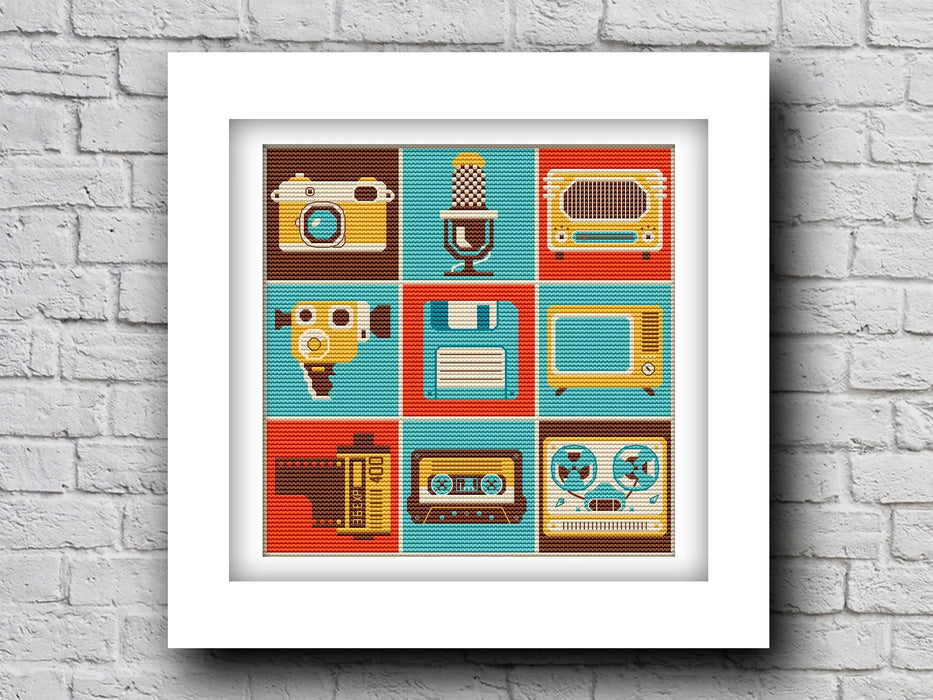 Retro media collage - PDF Cross Stitch Pattern