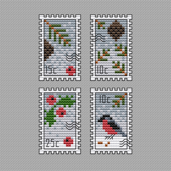 Winter Postage Stamps - PDF Cross Stitch Pattern