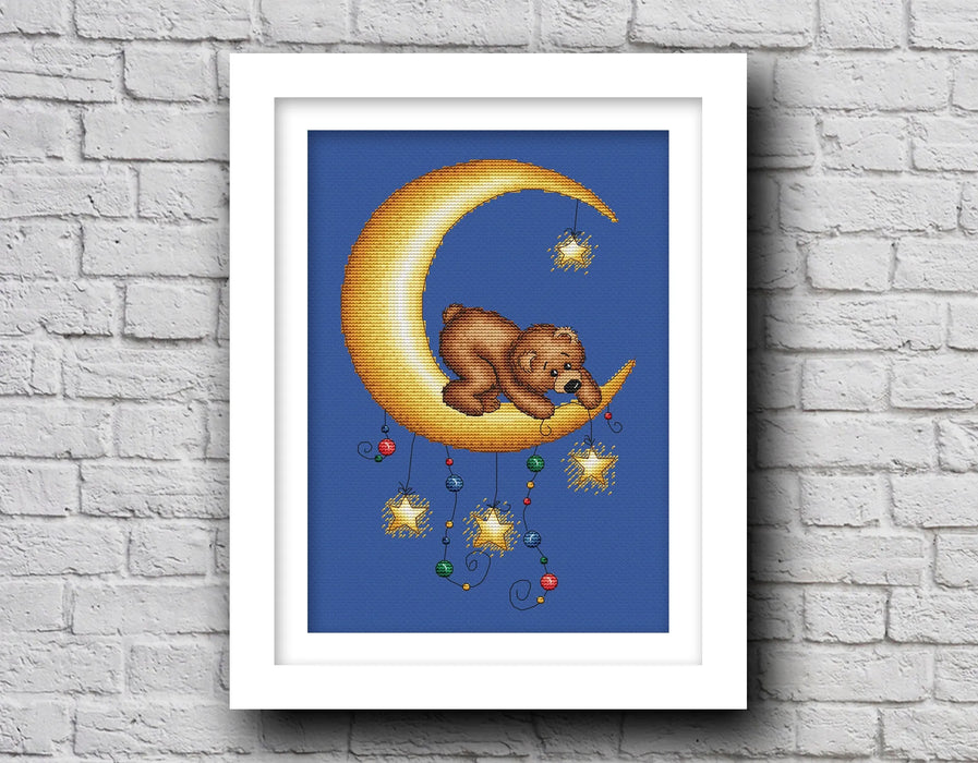 Bear on the moon - PDF Cross Stitch Pattern