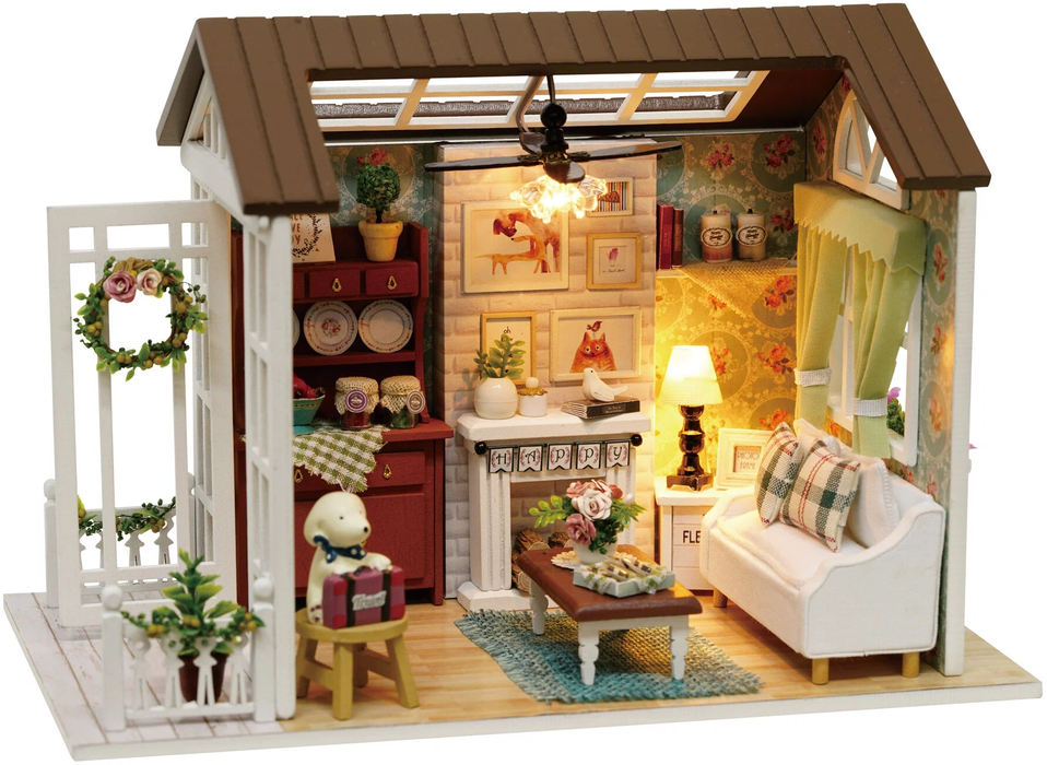 Miniature Wizardi Roombox Kit - Cozy Cottage Living Room Dollhouse Kit