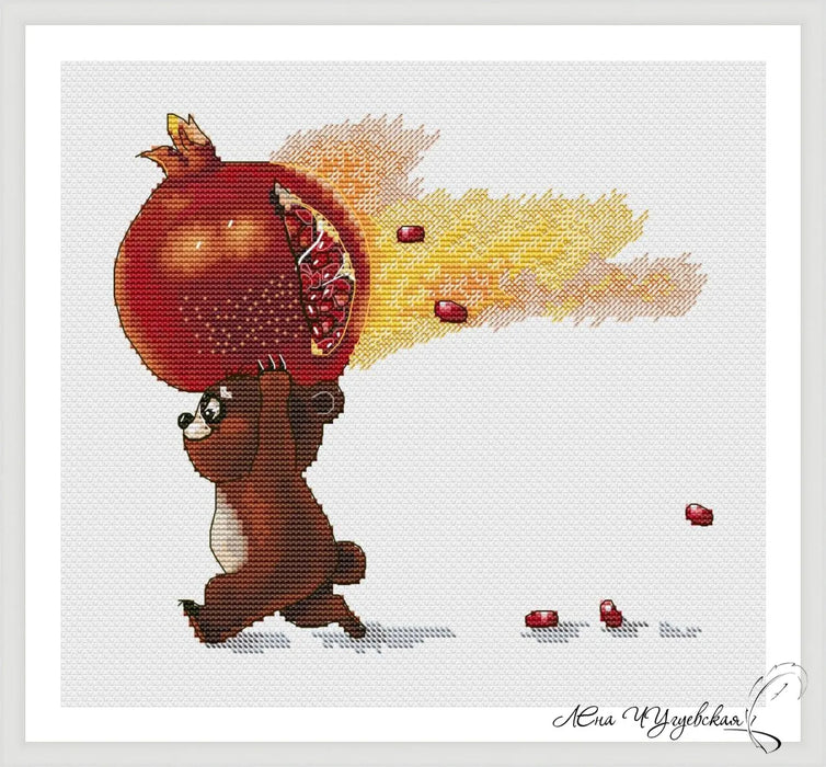 Teddy bear with pomegranate - PDF Cross Stitch Pattern