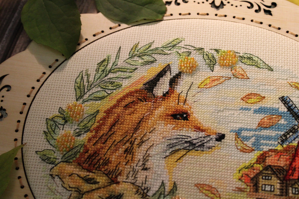 Autumn fox at the mill - PDF Cross Stitch Pattern